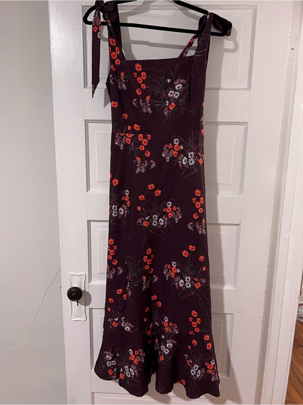 Floral Tie-Shoulder Midi Dress in Plum